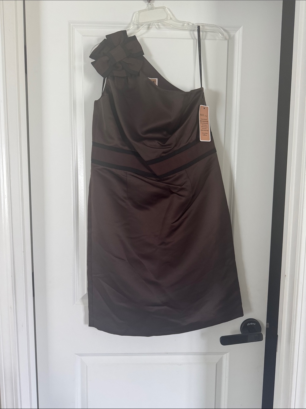 One-Shoulder Brown Cocktail Dress with Floral Accent